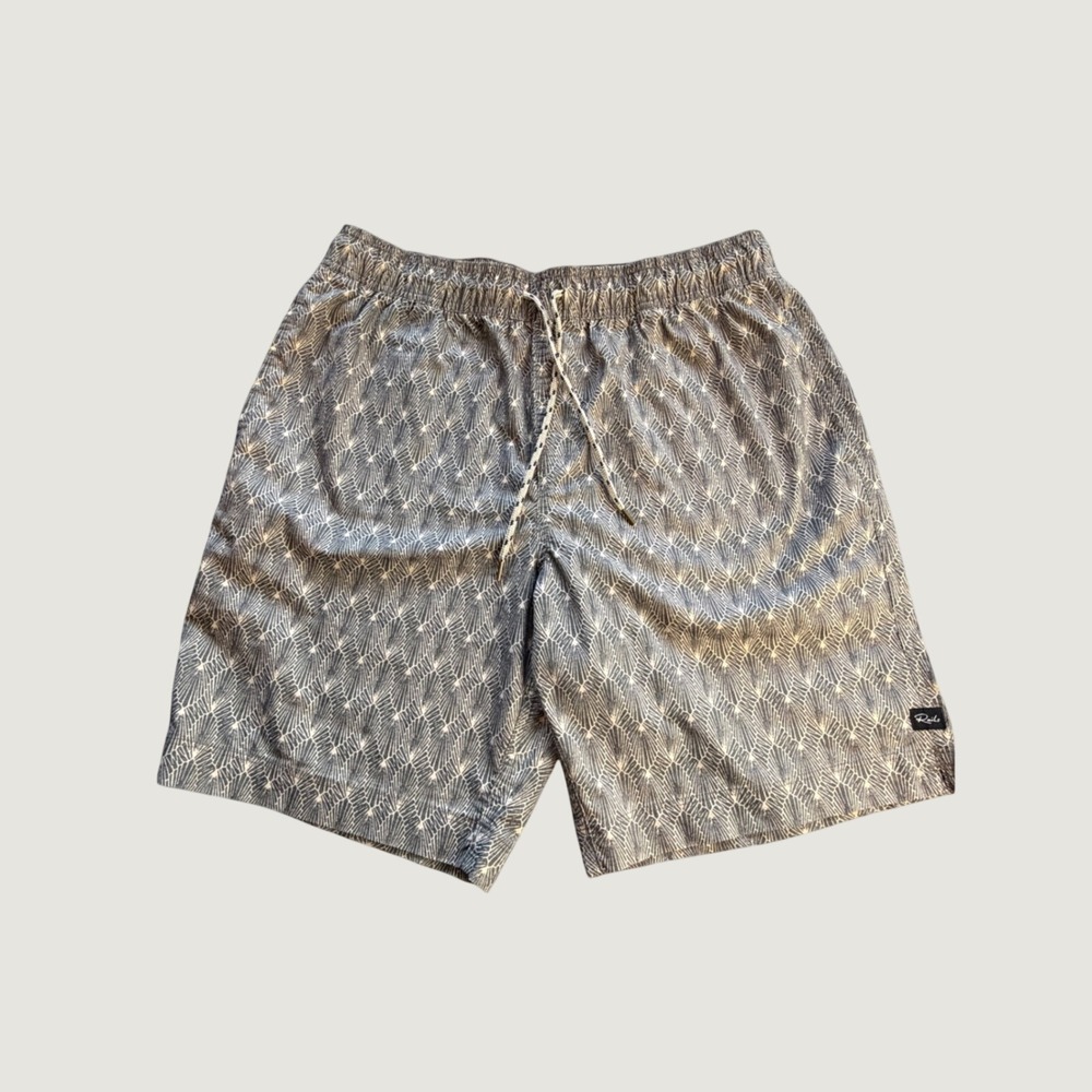 Rails Mens Patterned Drawstring Shorts Gray Tan Geometric Fan Print Size Medium